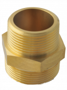 Conical double nipple made from brass and stainless steel, brass thread unions, flat sealing